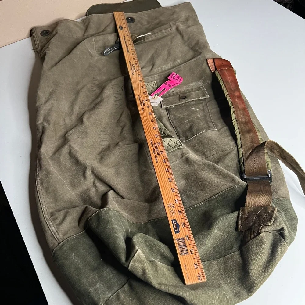 Vintage Military Canvas Duffle Bag Olive Drab Green Sea Bag Top Load 34x22